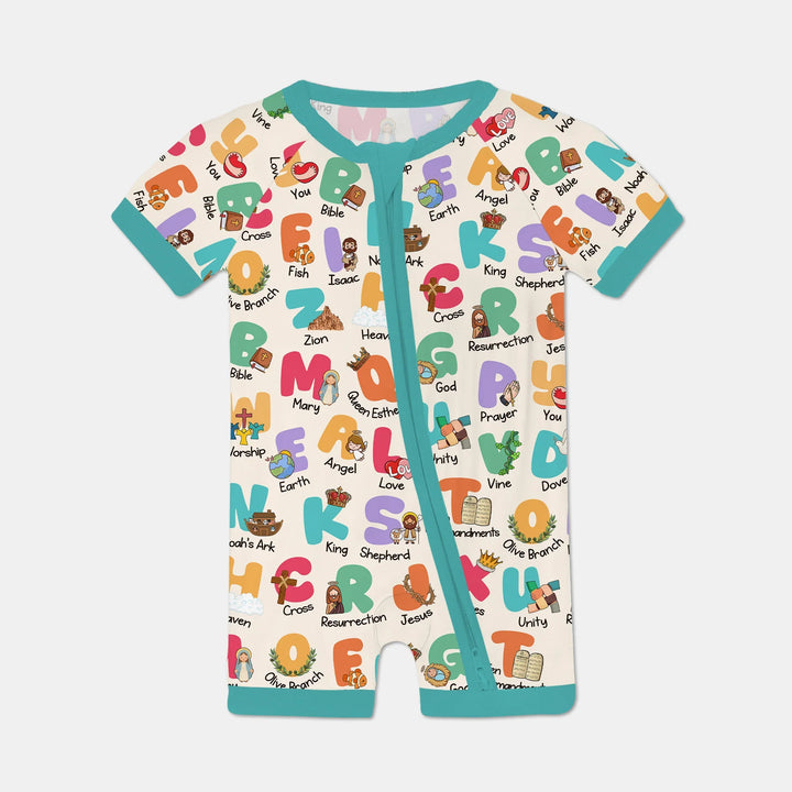 Biblical Alphabet Shorty Zippy , Biblical Alphabet Shorty Zippy - 0-3M / Teal