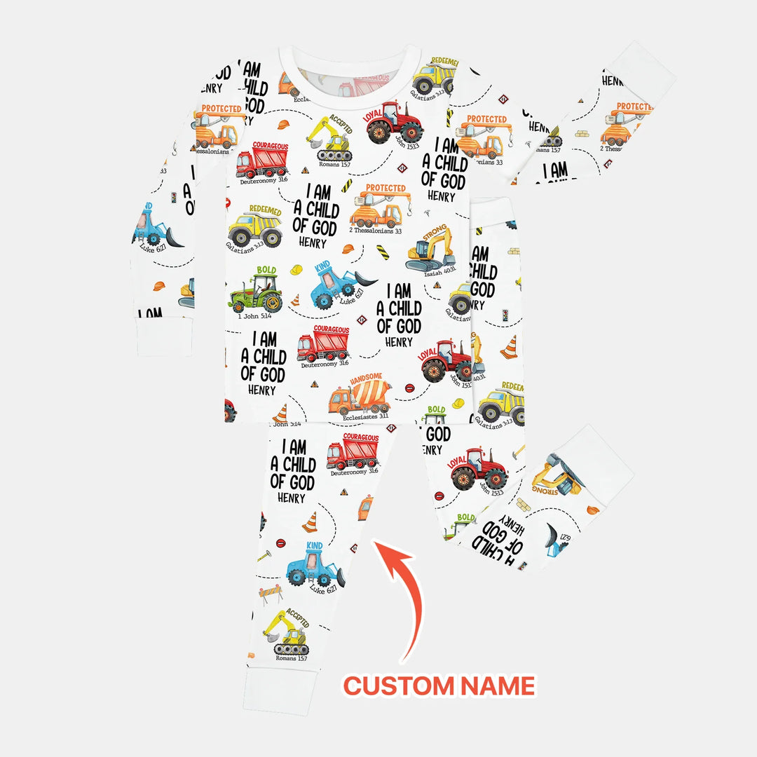 I Am A Child Of God Custom Name Two Piece Long Sleeve Pajama Set , I Am A Child Of God Custom Name Two Piece Long Sleeve Pajama Set - 12-18M