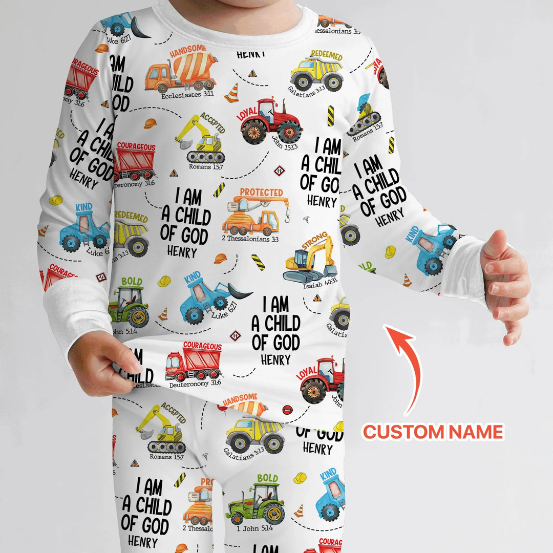 I Am A Child Of God Custom Name Two Piece Long Sleeve Pajama Set , I Am A Child Of God Custom Name Two Piece Long Sleeve Pajama Set - 12-18M