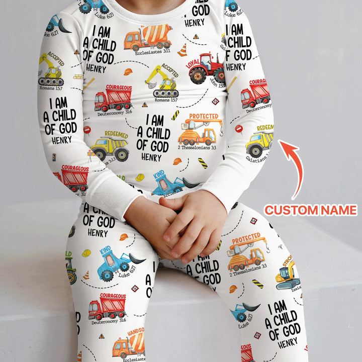 I Am A Child Of God Custom Name Two Piece Long Sleeve Pajama Set , I Am A Child Of God Custom Name Two Piece Long Sleeve Pajama Set - 12-18M