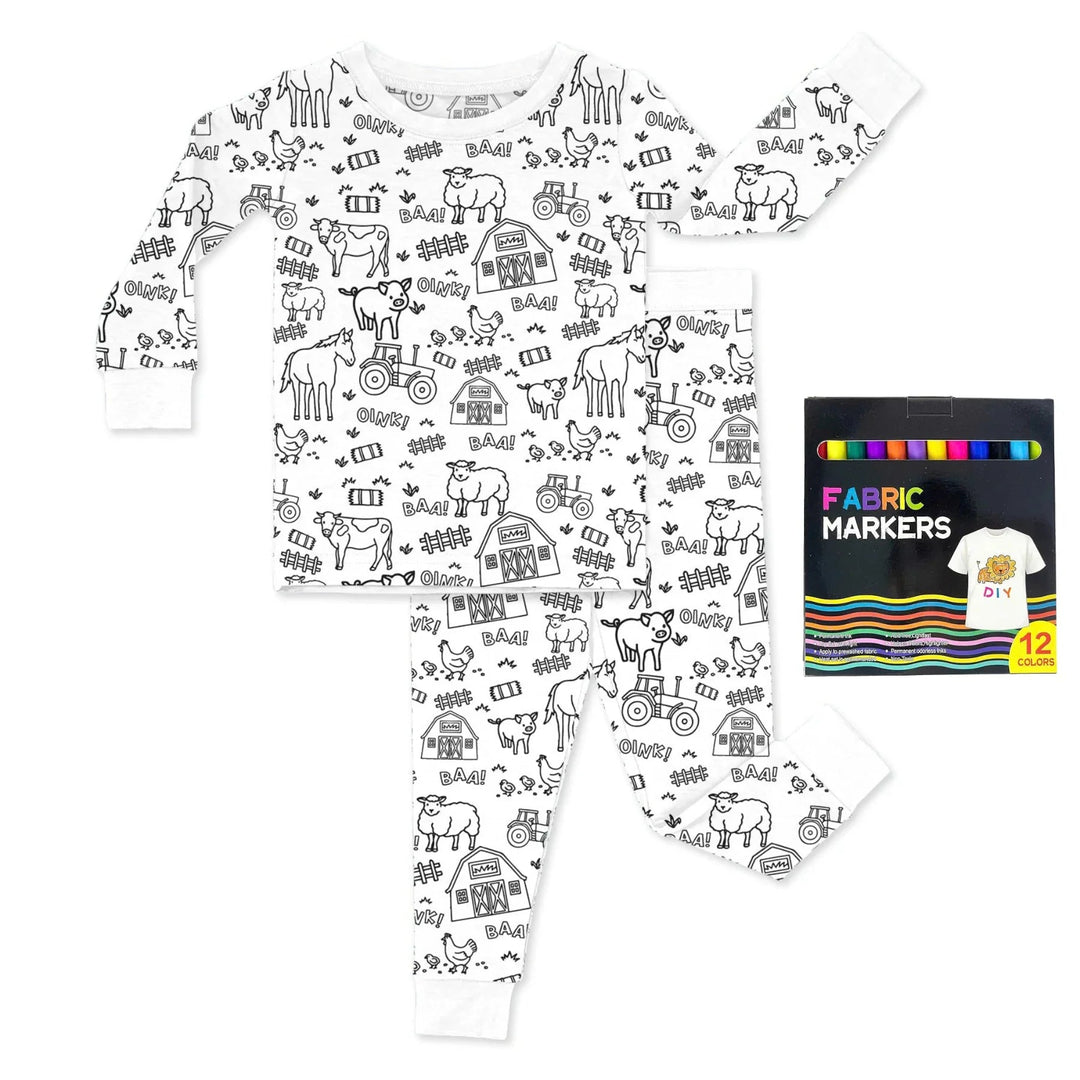 Barnyard Bash Colorable Two Piece Pajama Set - Zumbamboo