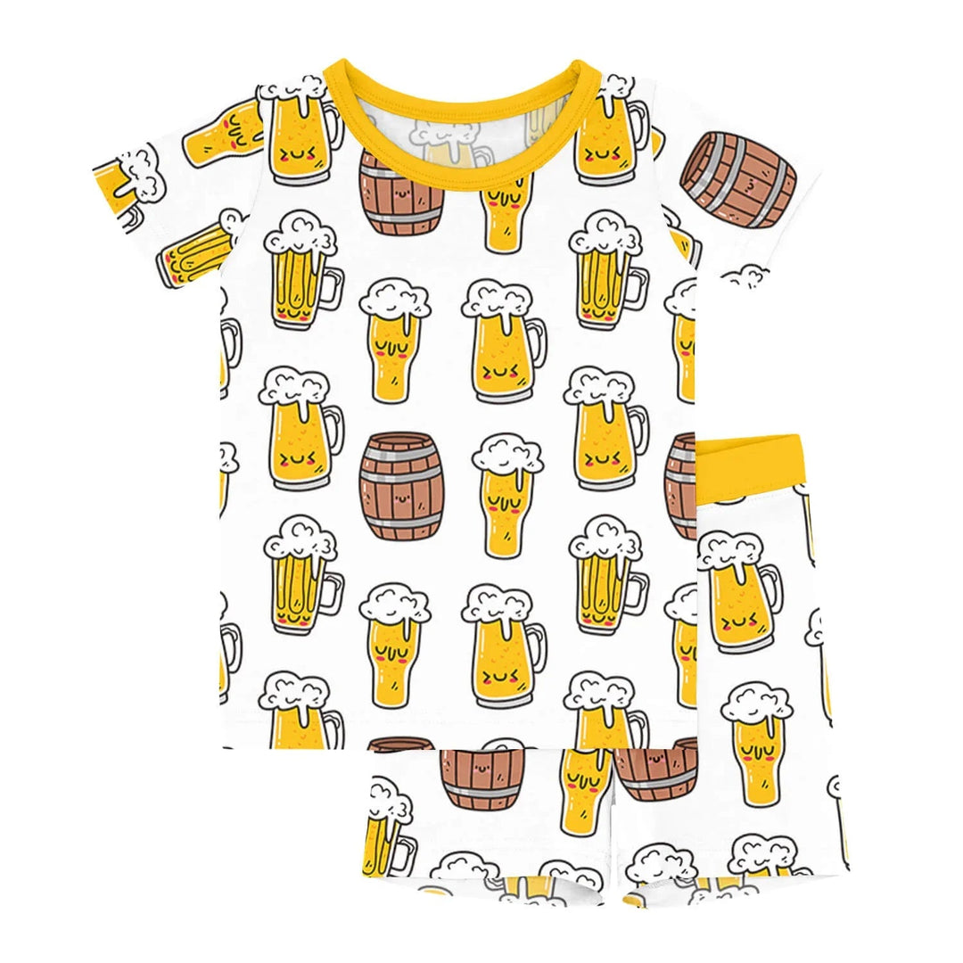 Beer Mugs and Barrels Two Piece Short Sleeve Shorts Pajama Set - Zumbamboo