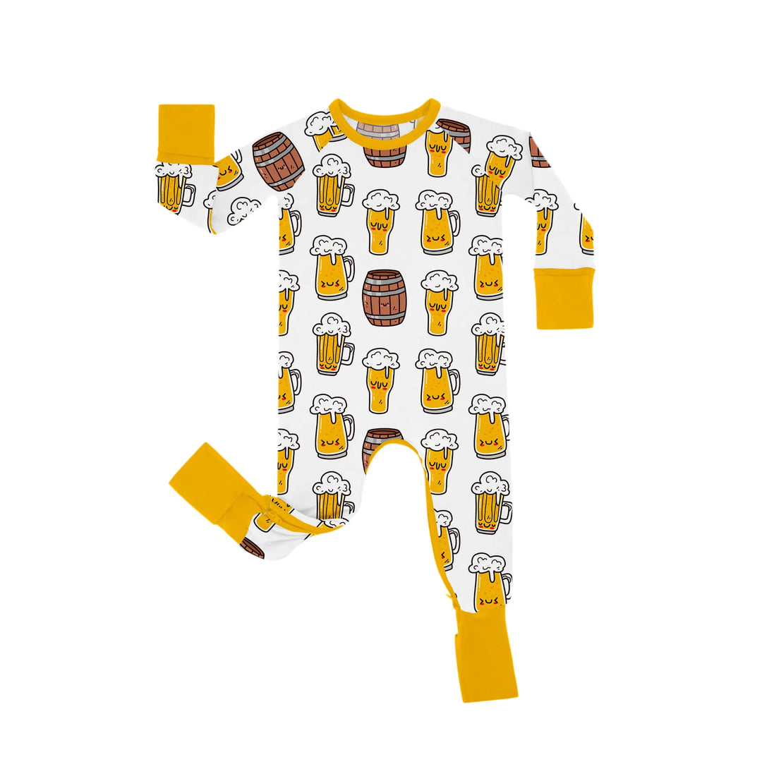 Beer Mugs and Barrels Crescent Zippered Romper , Beer Mugs and Barrels Crescent Zippered Romper - Newborn