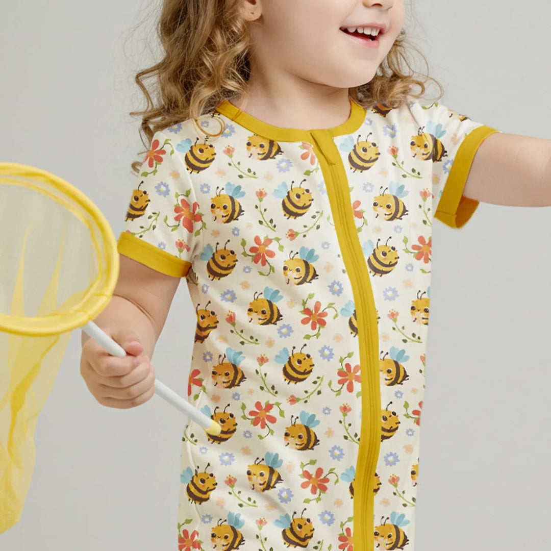 Bees and Flowers Shorty Zippered Romper - Zumbamboo