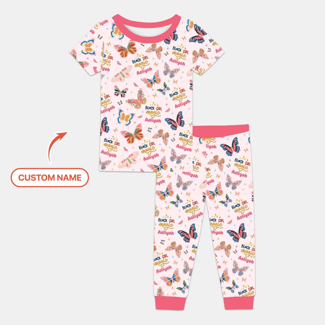Black Girl Magic Custom Name Two Piece Short Sleeve Pajama Set - Zumbamboo