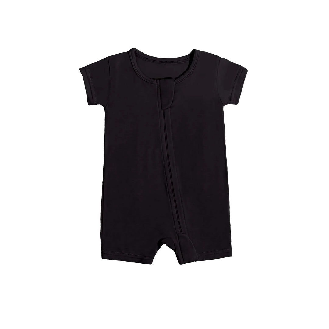 Shorty Zippered Romper in Black , Shorty Zippered Romper in Black - 0-3M