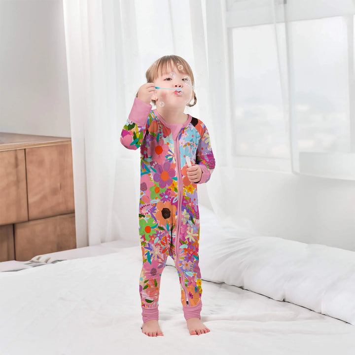 Rainbow Blooms Convertible Zippered Romper , Rainbow Blooms Convertible Zippered Romper - 0-3M