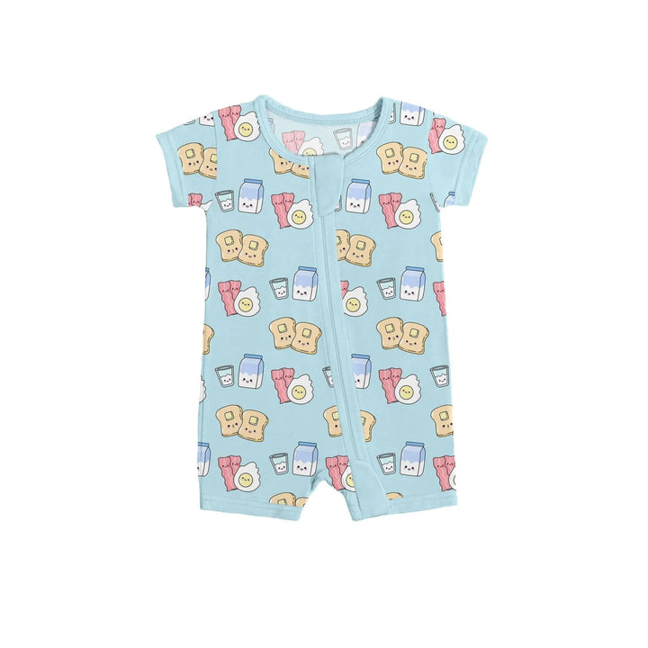 Blue Breakfast Buddies Shorty Zippered Romper - Zumbamboo