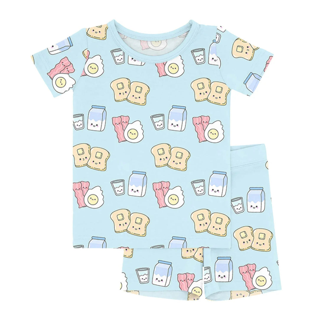 Blue Breakfast Buddies Two Piece Short Sleeve Shorts Pajama Set - Zumbamboo