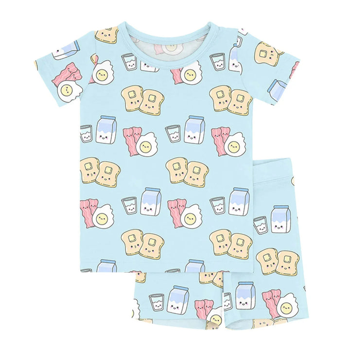 Blue Breakfast Buddies Two Piece Short Sleeve Shorts Pajama Set - Zumbamboo