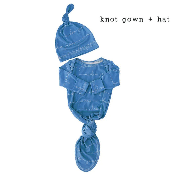 Blue Personalized Baby Name Knot Gowns - Zumbamboo