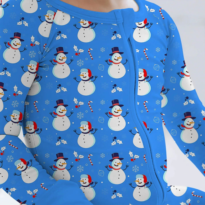Blue Snowman Christmas Convertible Zippered Romper - Zumbamboo