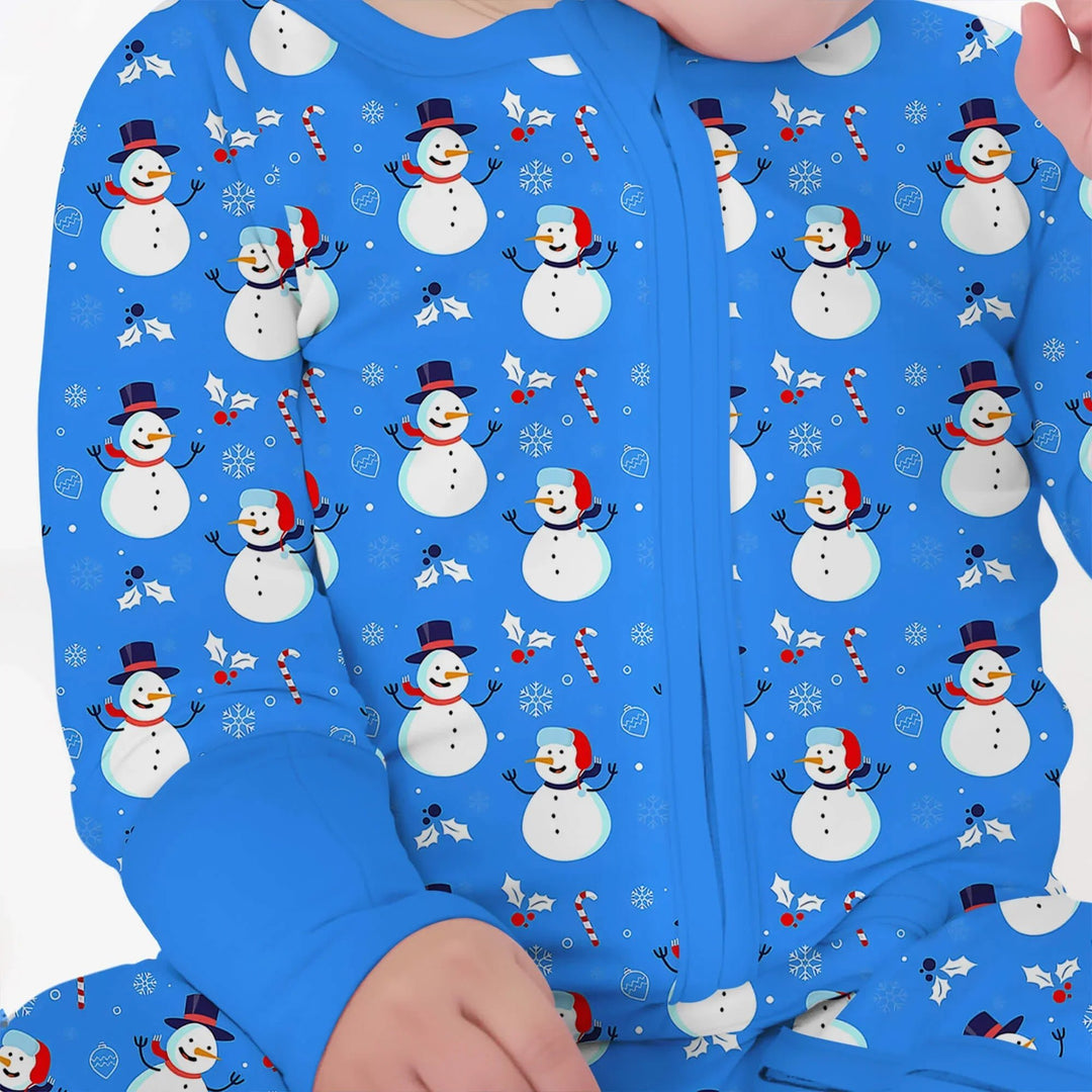 Blue Snowman Christmas Convertible Zippered Romper - Zumbamboo