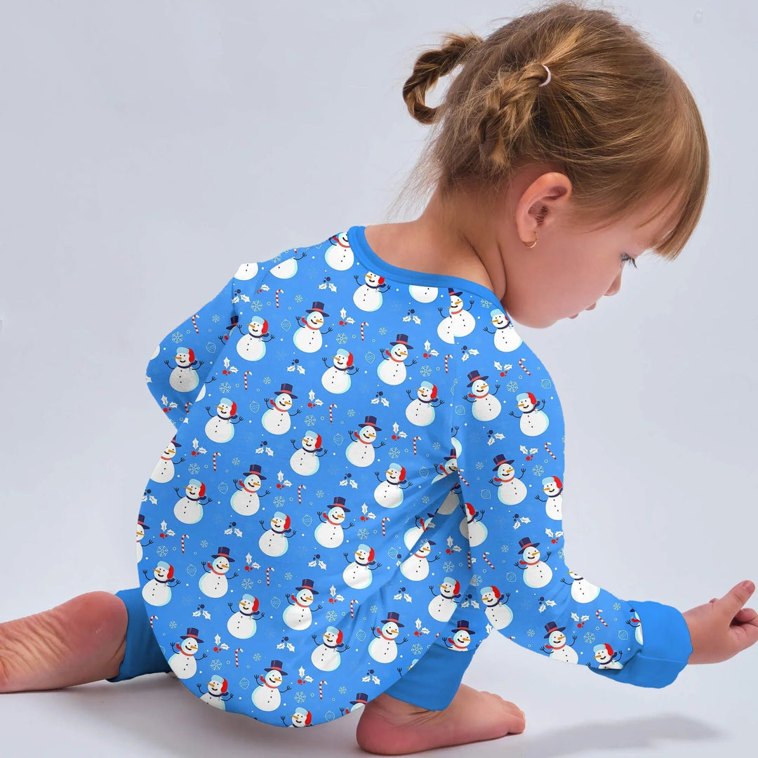 Blue Snowman Christmas Convertible Zippered Romper - Zumbamboo