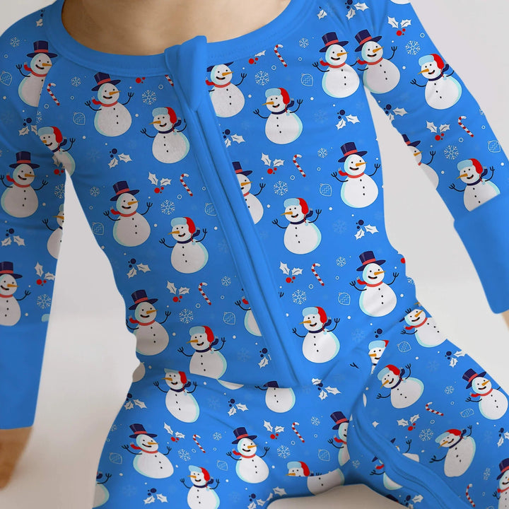 Blue Snowman Christmas Convertible Zippered Romper - Zumbamboo