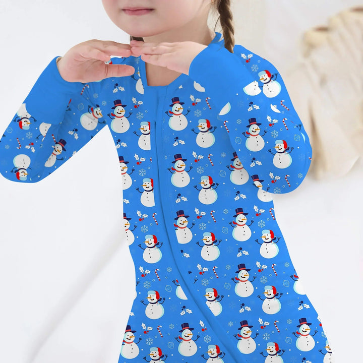 Blue Snowman Christmas Convertible Zippered Romper - Zumbamboo