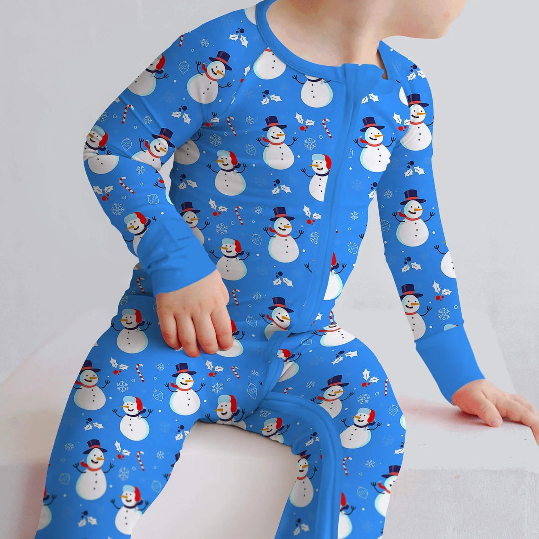 Blue Snowman Christmas Convertible Zippered Romper - Zumbamboo