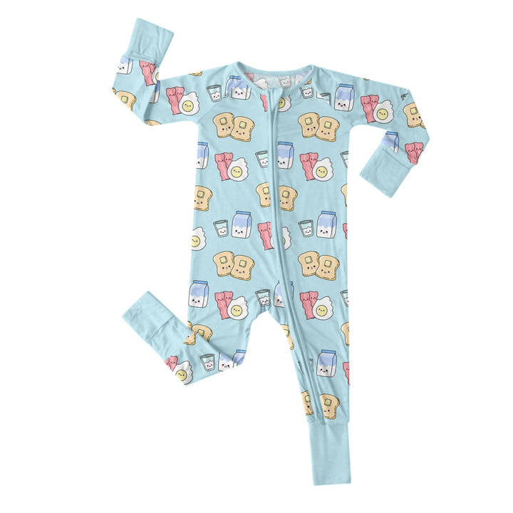 Blue Breakfast Buddies Convertible Zippered Romper , Blue Breakfast Buddies Convertible Zippered Romper - 0-3M