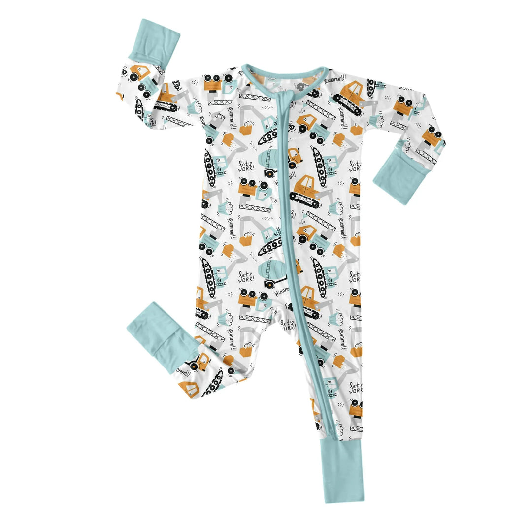 Boho Construction Vehicle Convertible Zippered Romper , Boho Construction Vehicle Convertible Zippered Romper - Newborn