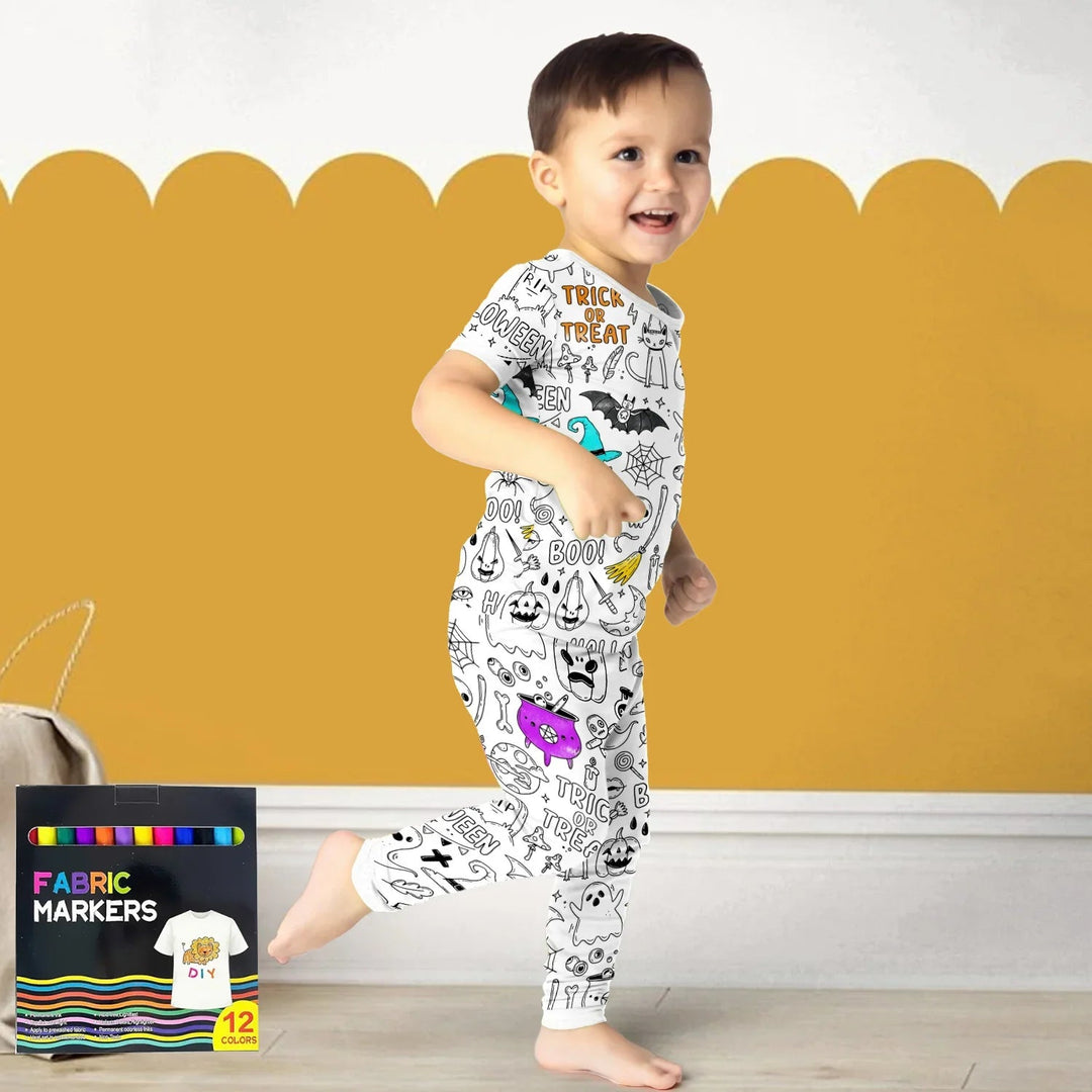 Boo! Colorable Halloween Two Piece Short Sleeve Pajama Set - Zumbamboo