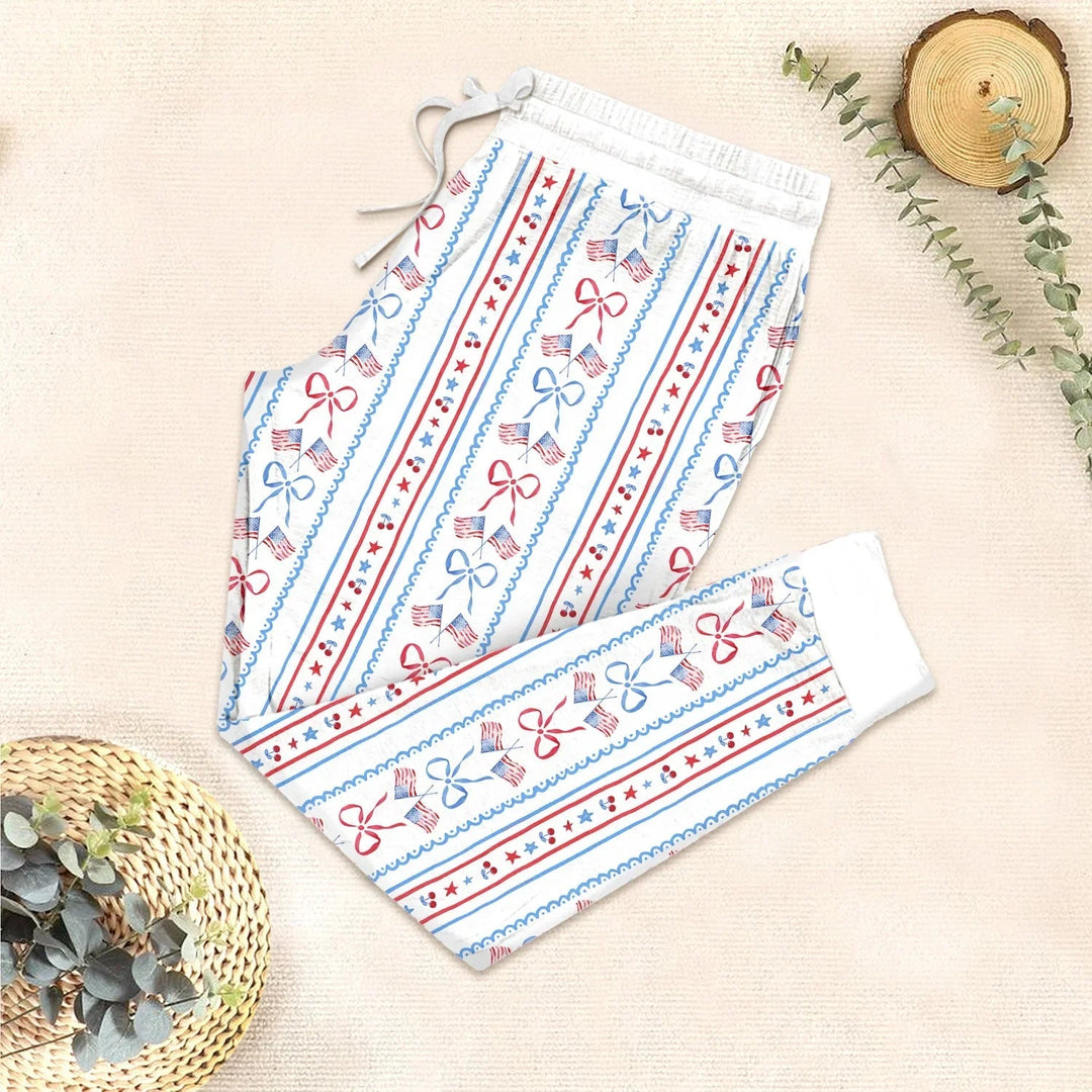 Bow and Flag Two Piece Long Sleeve Pajama Set - Zumbamboo