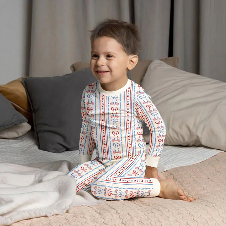 Bow and Flag Two Piece Long Sleeve Pajama Set - Zumbamboo