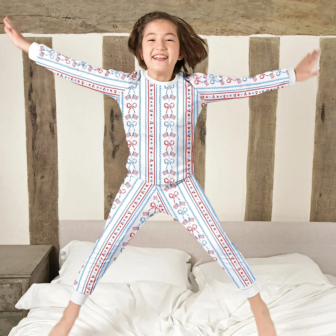 Bow and Flag Two Piece Long Sleeve Pajama Set - Zumbamboo