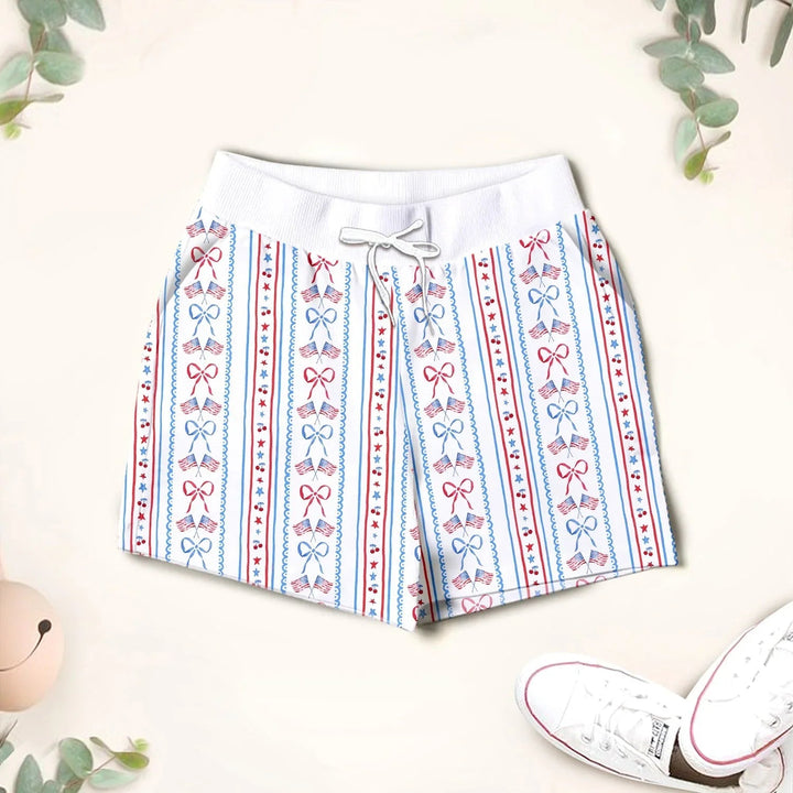 Bow and Flag Two Piece Short Sleeve Shorts Pajama Set - Zumbamboo