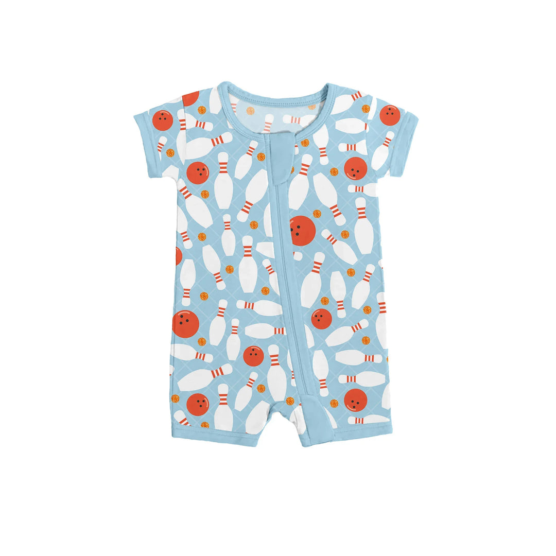 Bowling Shorty Zippered Romper , Bowling Shorty Zippered Romper - 0-3M