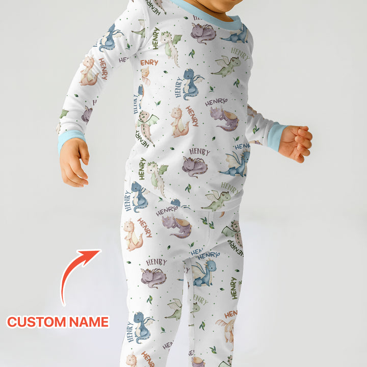 Sweet Baby Dragons Custom Name Two Piece Long Sleeve Pajama Set