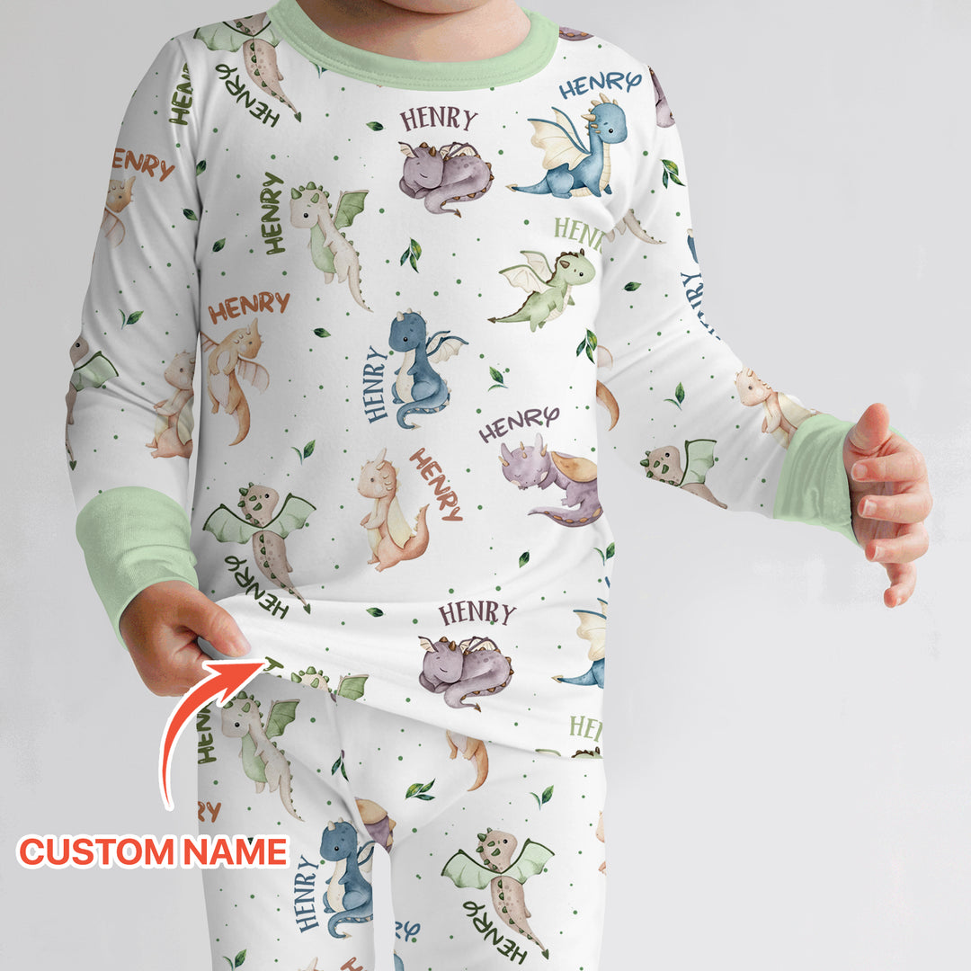 Sweet Baby Dragons Custom Name Two Piece Long Sleeve Pajama Set