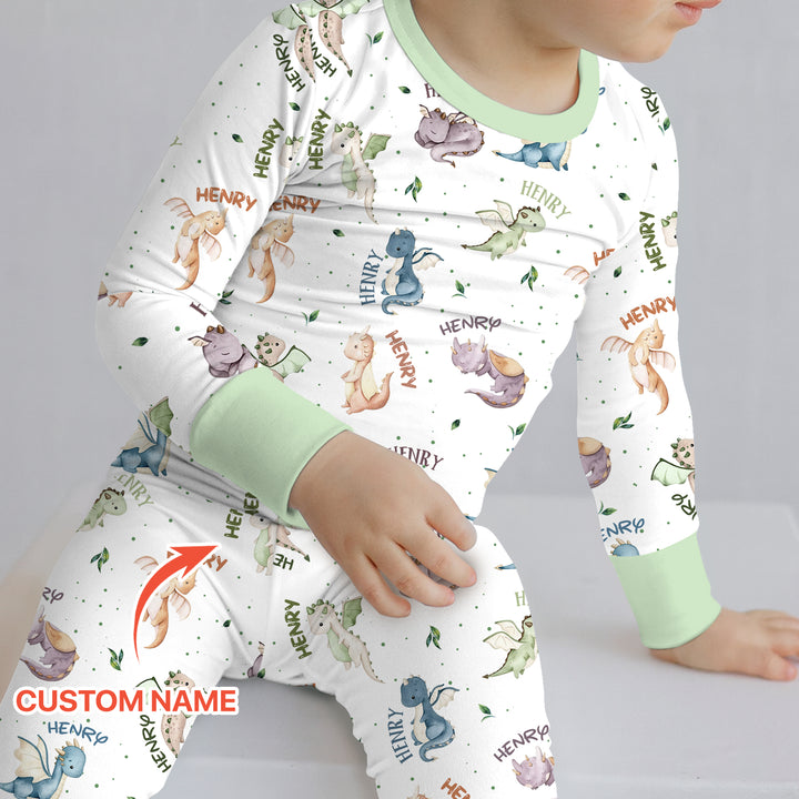 Sweet Baby Dragons Custom Name Two Piece Long Sleeve Pajama Set