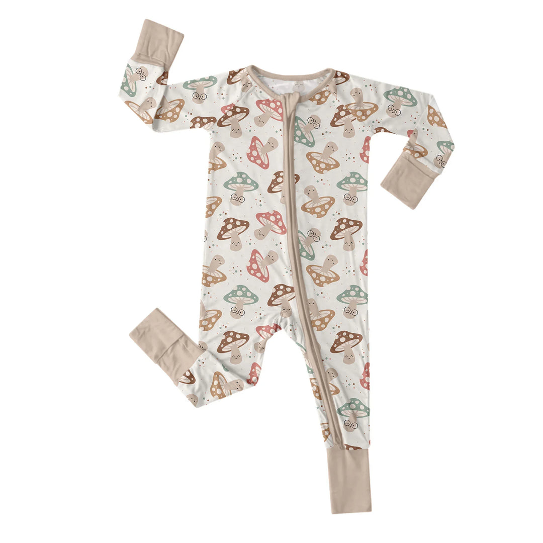 Brown Mushrooms Convertible Zippered Romper , Brown Mushrooms Convertible Zippered Romper - Newborn