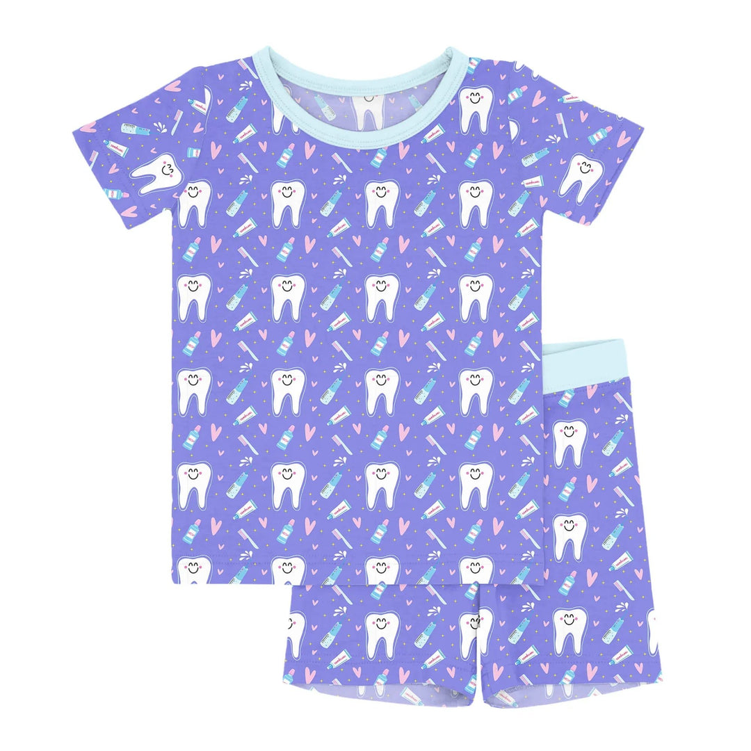 Brushing Teeth Two - Piece Short Sleeve Shorts Pajama Set - Zumbamboo