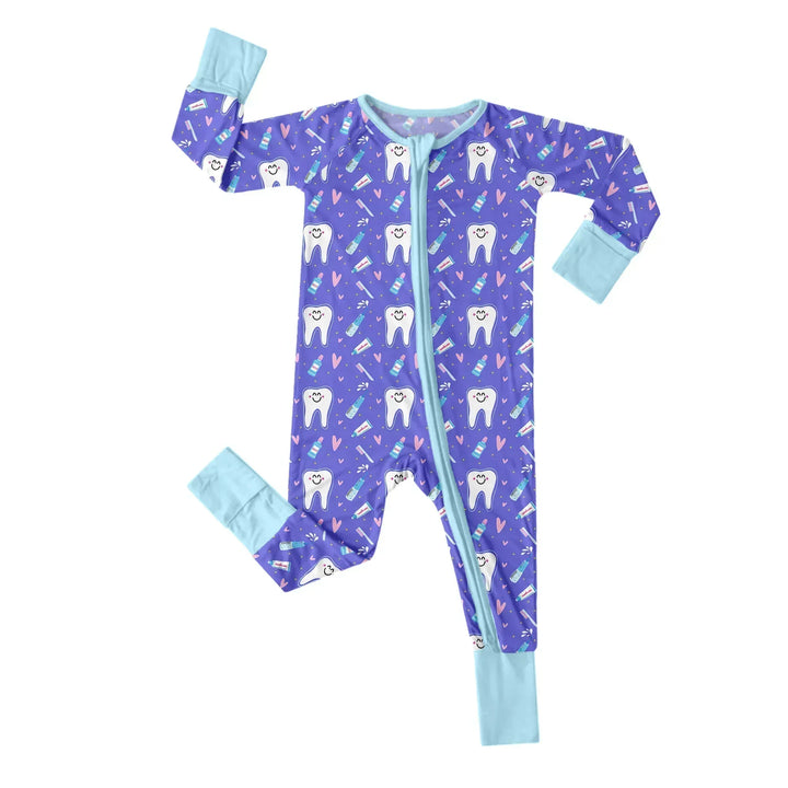 Bamboo Convertible Zippered Romper , Bamboo Convertible Zippered Romper - Brushing Teeth / 0-3M