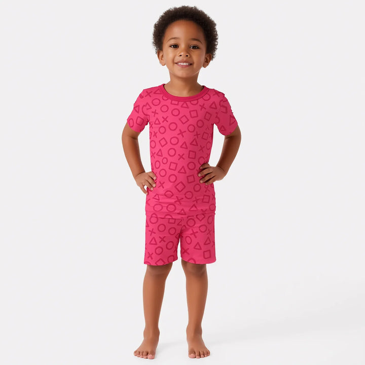 XOXO Shapes Two Piece Short Sleeve Shorts Pajama Set Girl Version , XOXO Shapes Two Piece Short Sleeve Shorts Pajama Set Girl Version - 12-18M