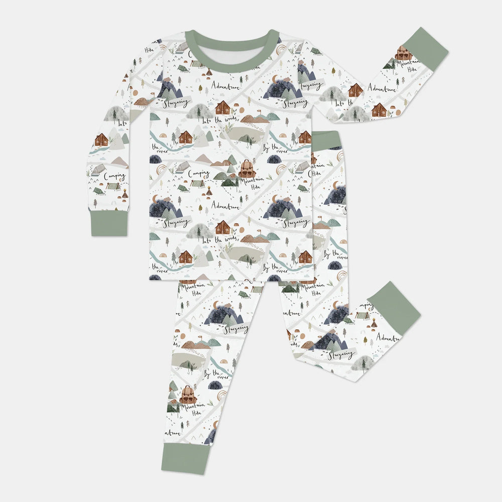 Camping Route Map Two Piece Long Sleeve Pajama Set - Zumbamboo