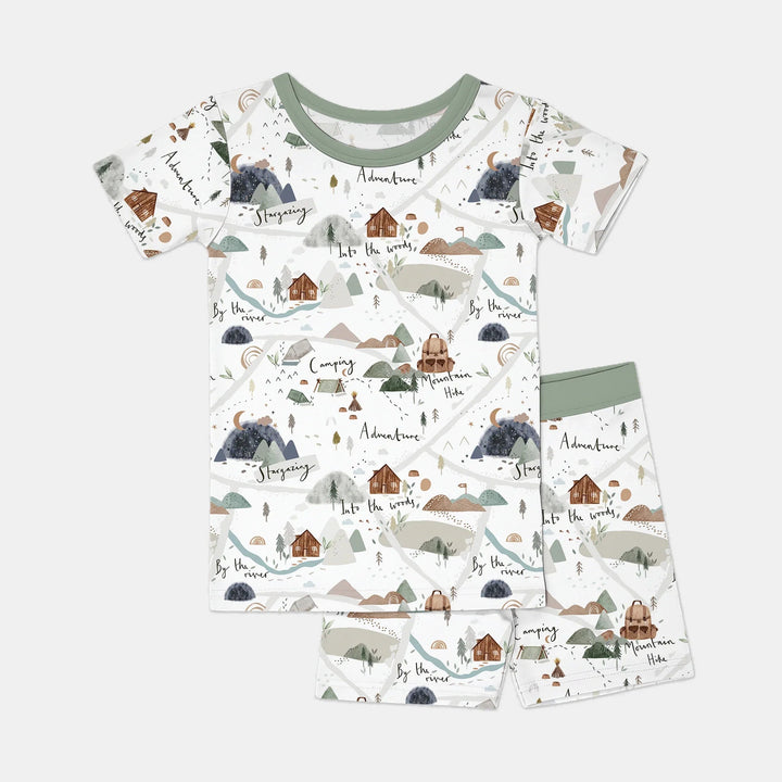 Camping Route Map Two Piece Short Sleeve Shorts Pajama Set - Zumbamboo