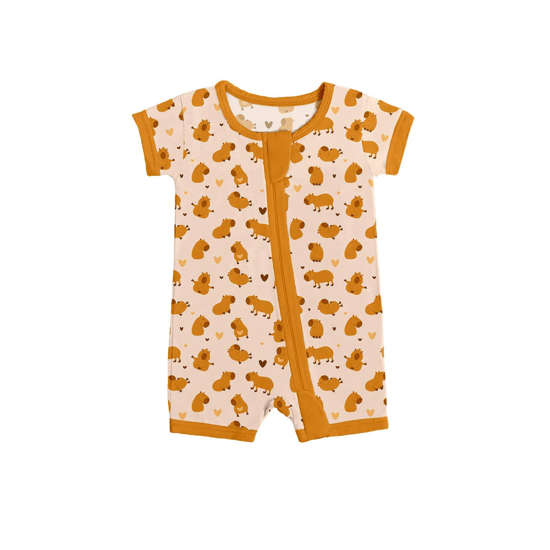 Capybaras Shorty Zippered Romper , Capybaras Shorty Zippered Romper - 0-3M