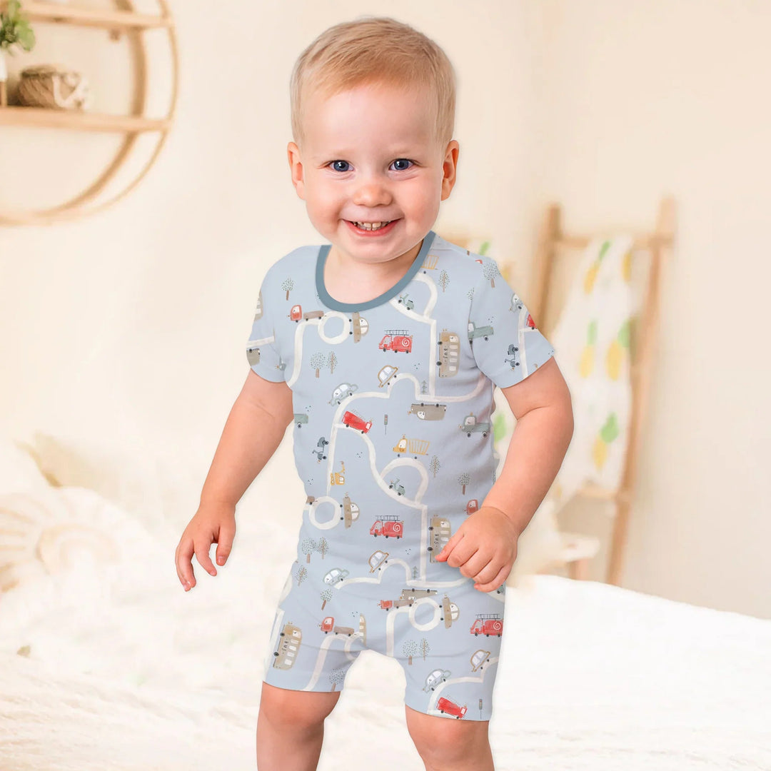 Car Route Map Two Piece Short Sleeve Shorts Pajama Set - Zumbamboo