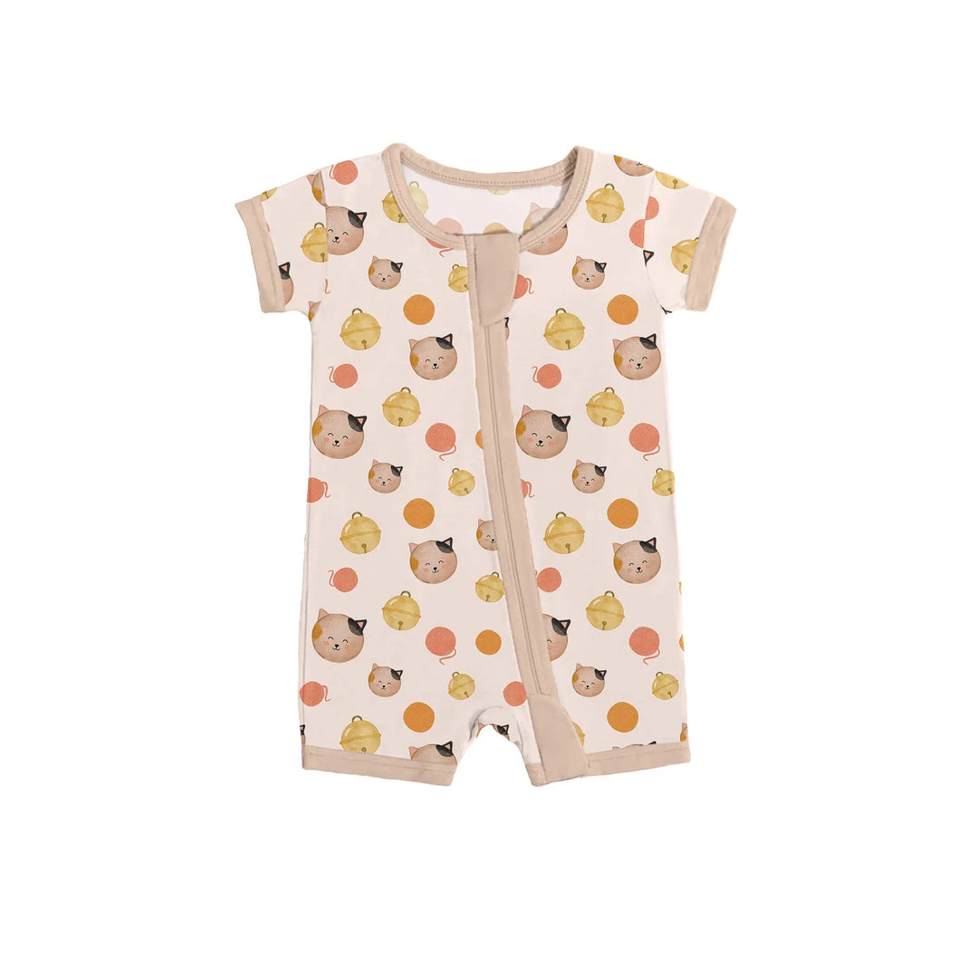 Cats in Watercolor Shorty Zippered Romper - Zumbamboo