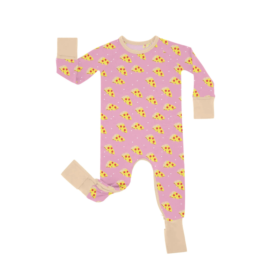 Cheese Pizza Slices Crescent Zippered Romper , Cheese Pizza Slices Crescent Zippered Romper - Newborn