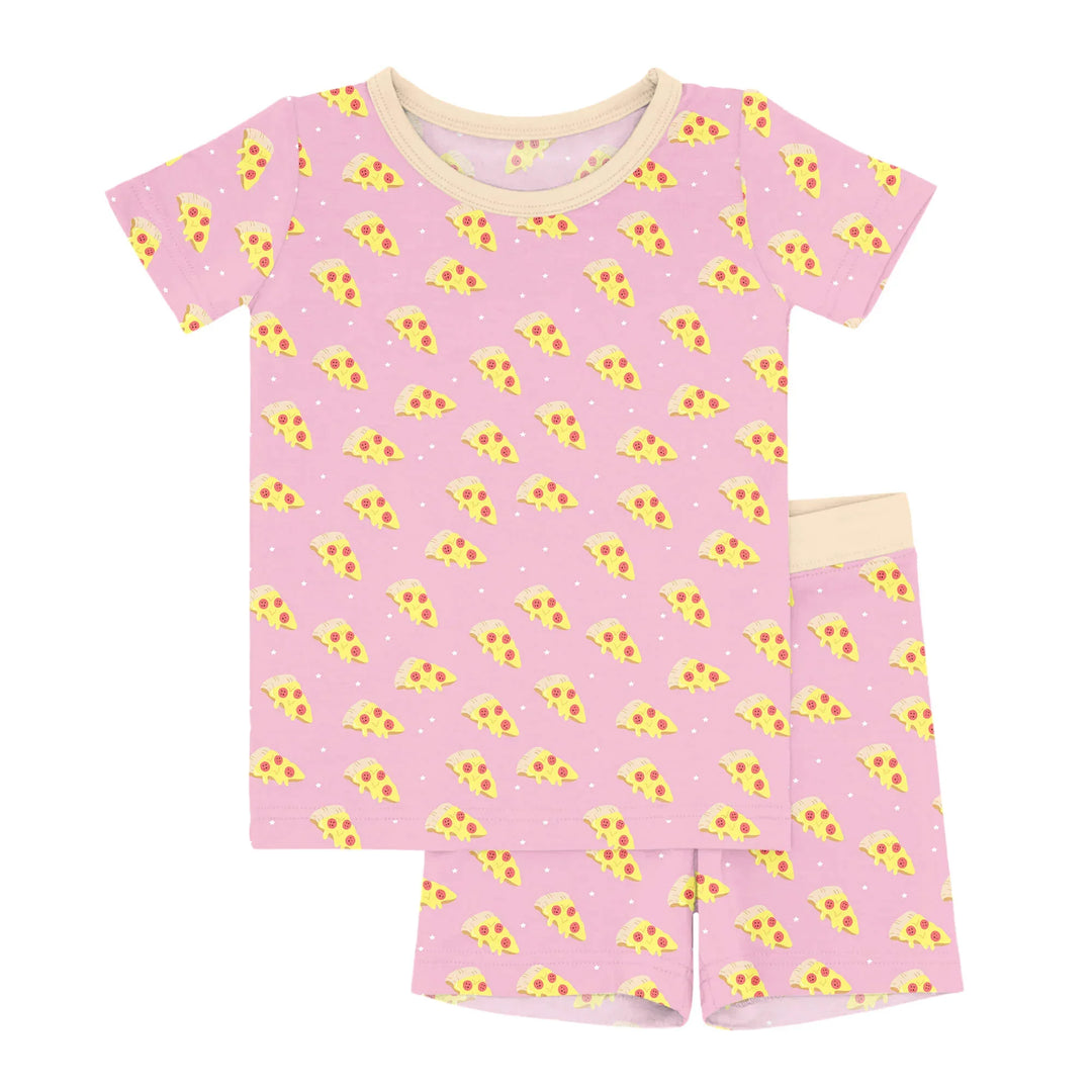 Cheese Pizza Slices Two-Piece Short Sleeve Shorts Pajama Set