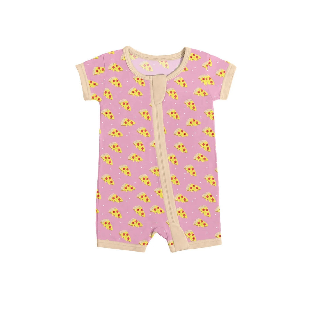 Cheese Pizza Slices Shorty Zippered Romper , Cheese Pizza Slices Shorty Zippered Romper - 0-3M
