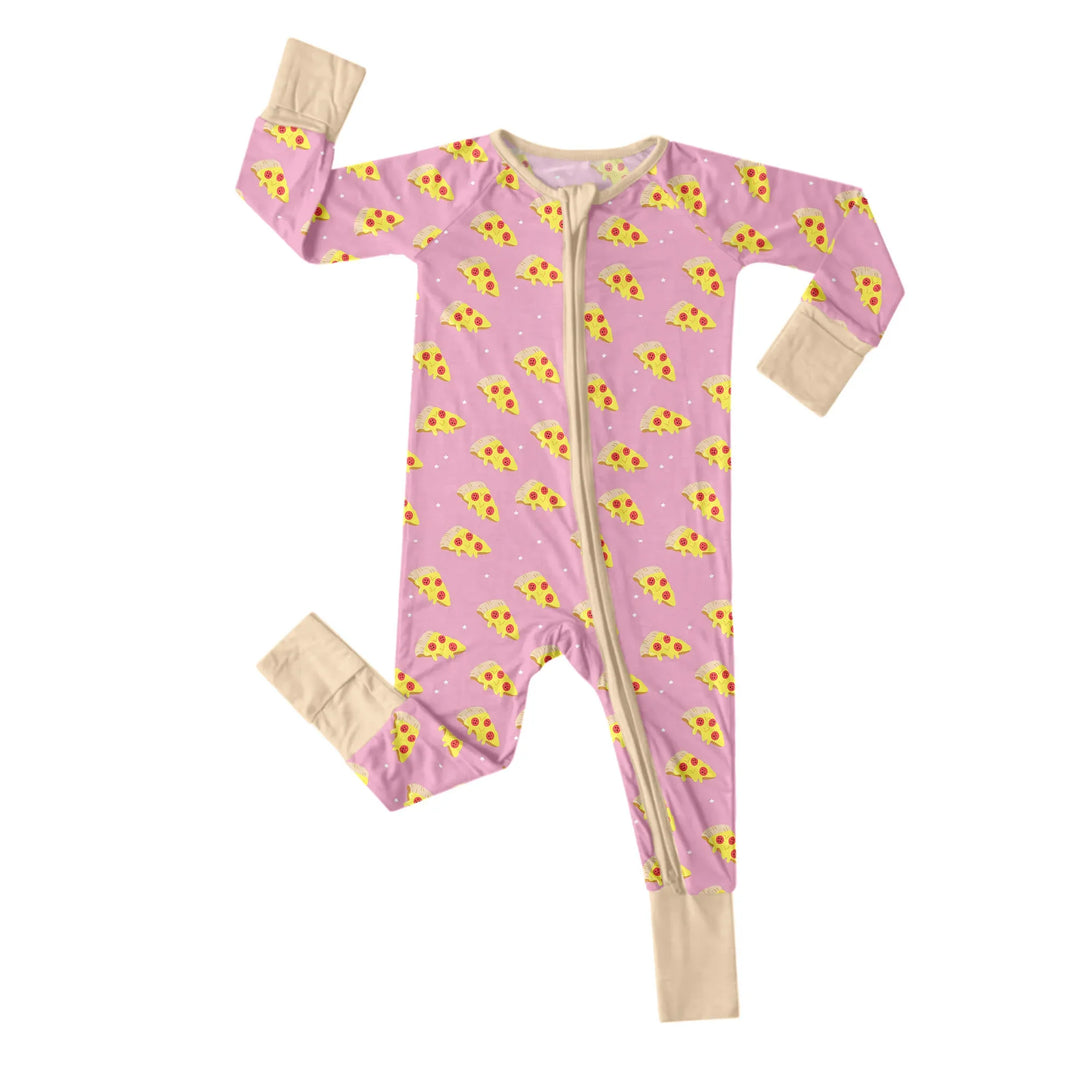 Cheese Pizza Slices Convertible Zippered Romper , Cheese Pizza Slices Convertible Zippered Romper - Newborn