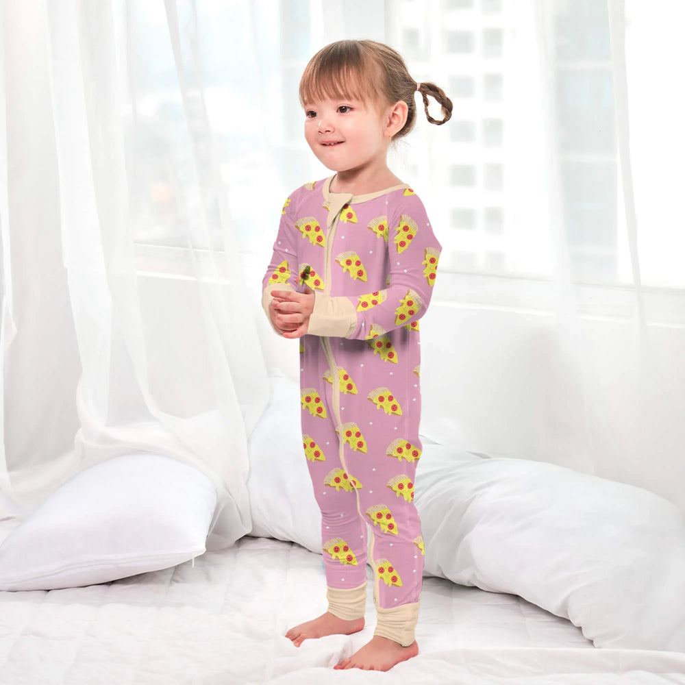 Cheese Pizza Slices Convertible Zippered Romper , Cheese Pizza Slices Convertible Zippered Romper - Newborn