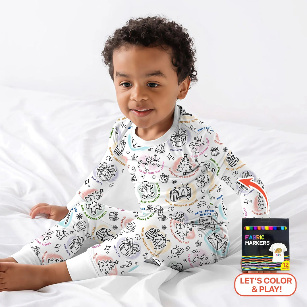 Christmas Activities Colorable Two Piece Long Sleeve Pajama Set - Zumbamboo