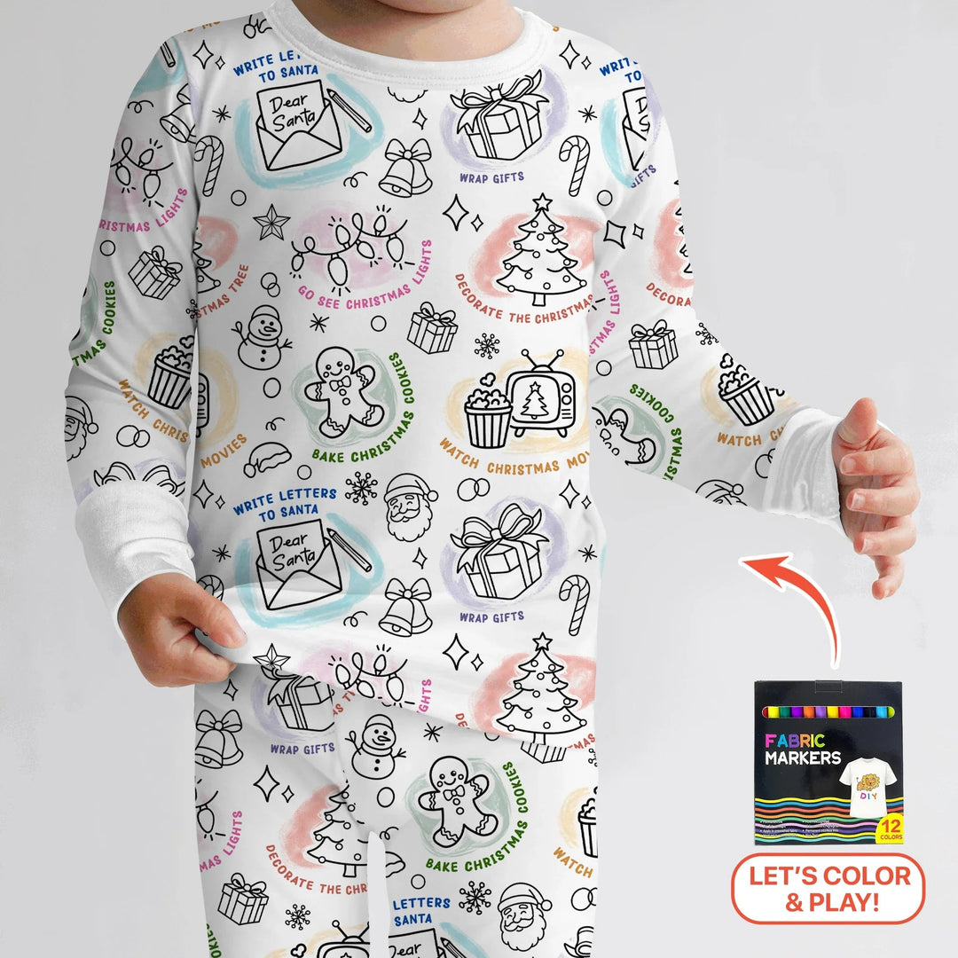 Christmas Activities Colorable Two Piece Long Sleeve Pajama Set - Zumbamboo