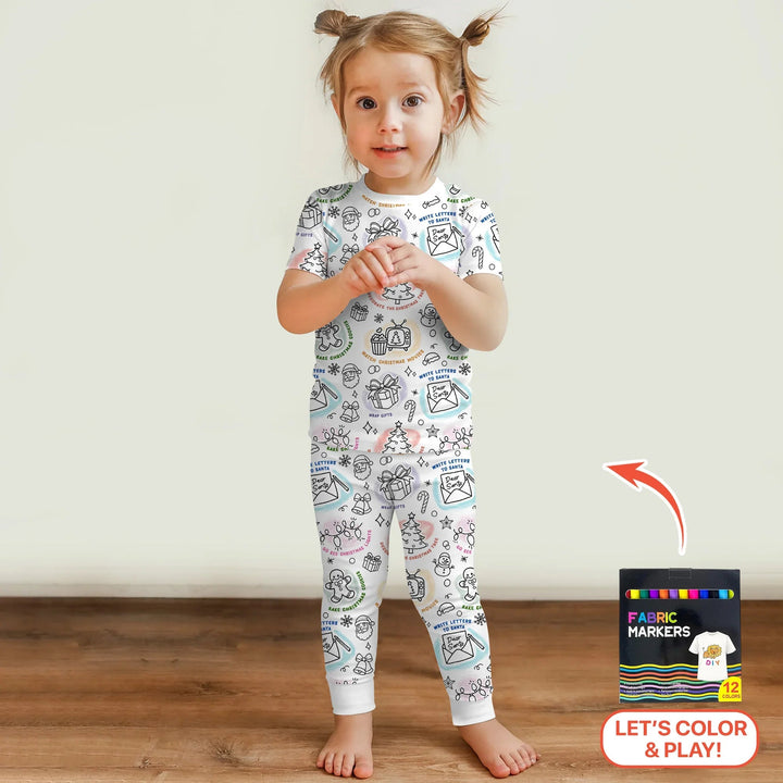 Christmas Activities Colorable Two Piece Short Sleeve Pajama Set - Zumbamboo