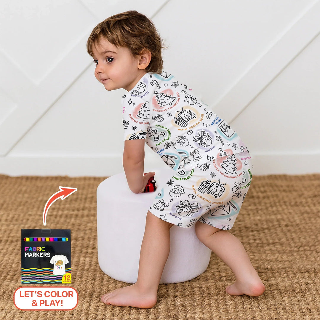 Christmas Activities Colorable Two Piece Short Sleeve Shorts Pajama Set - Zumbamboo